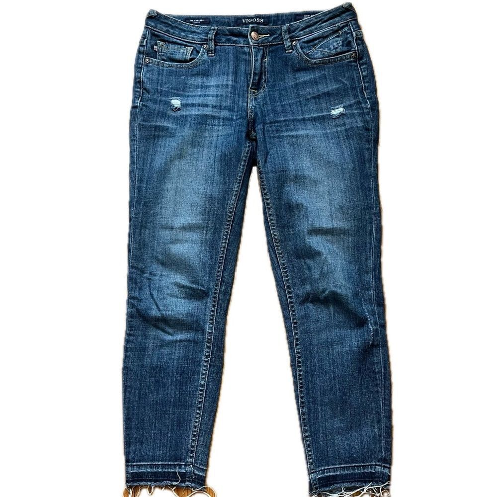 Vigoss The Chelsea Skinny Raw Hem Denim Jeans Blue Size 28